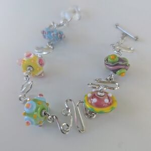 Colorful Artisan Beaded Sterling Silver Bracelet
